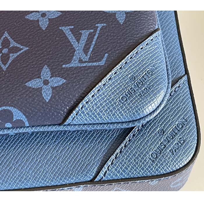 Louis Vuitton LV Unisex Trio Messenger Cobalt Blue Monogram Coated Canvas Taiga Cowhide Leather
