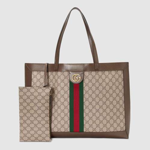 Gucci GG Unisex Ophidia GG Tote in Beige/Ebony GG Supreme Canvas