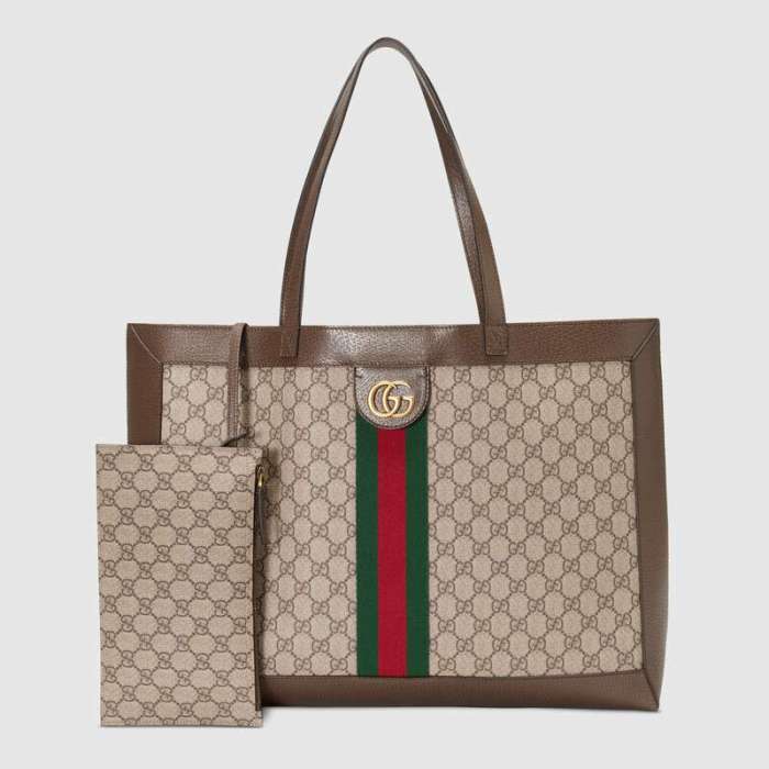 Gucci GG Unisex Ophidia GG Tote in Beige/Ebony GG Supreme Canvas