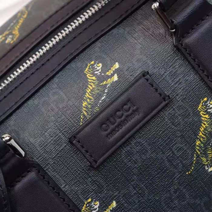 Gucci GG Men Gucci Bestiary Carry-On Duffle with Tigers in Black/Grey Soft GG Supreme