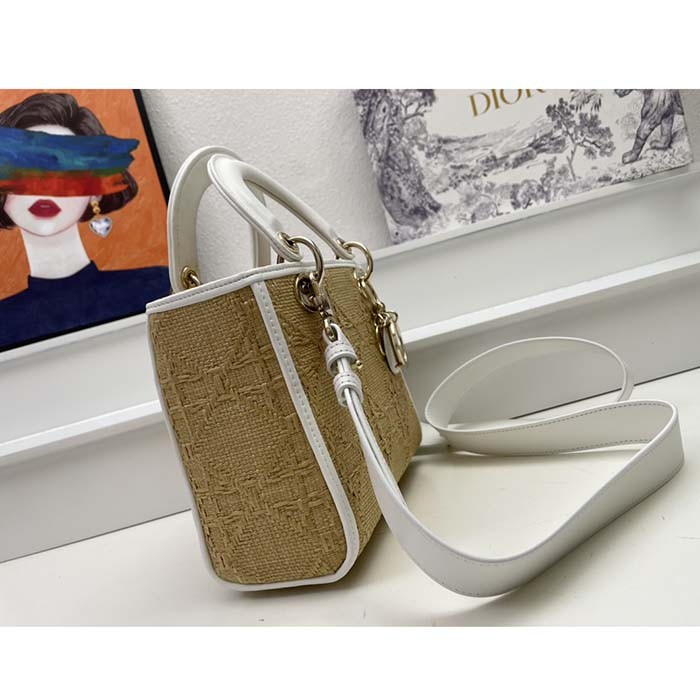 Dior Women CD Small Lady D-Lite Bag Natural Macrocannage Raffia