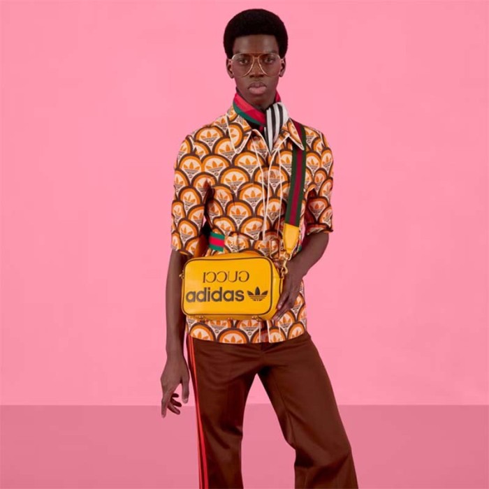 Gucci Unisex GG Adidas x Gucci Small Shoulder Bag Yellow Leather Green Red Web