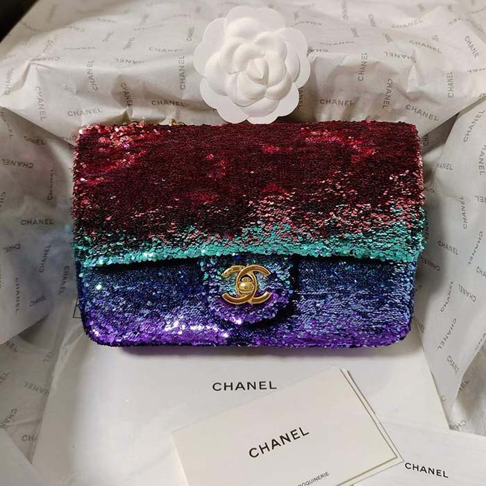 Chanel Women CC Small Flap Bag Gradient Sequins Gold-Tone Metal Multicolor