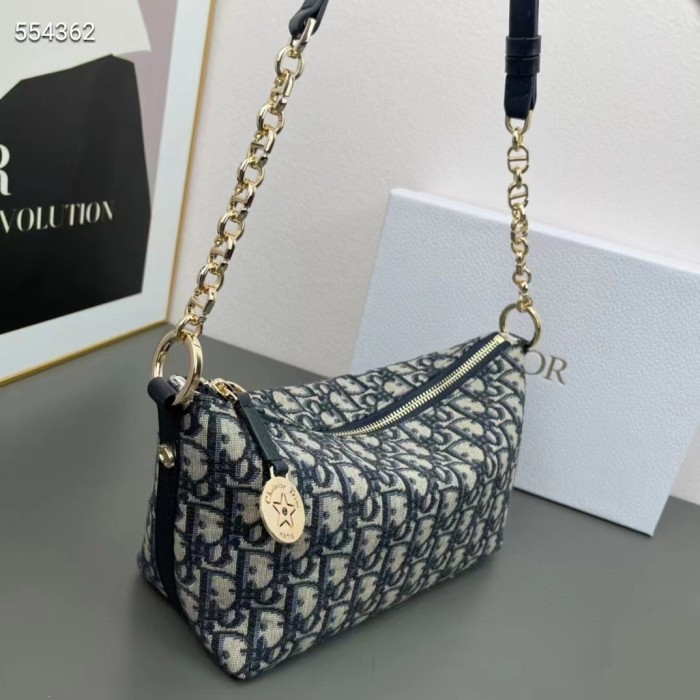 Dior Women CD Diorstar Hobo Bag Chain Blue Dior Oblique Jacquard Reference: S3202UTZQ_M928