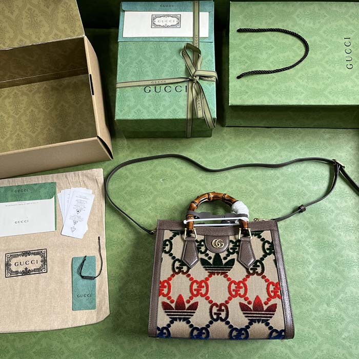 Gucci Unisex Adidas x Gucci Diana Medium Tote Bag Multicolor Velvet GG Trefoil Canvas