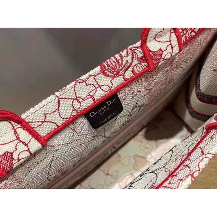 Dior Women Small Dioramour Dior Book Tote Red White D-Royaume D'Amour Embroidery