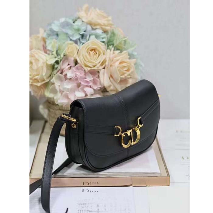 Dior CD Women Small CD Besace Bag Black Calfskin Leather