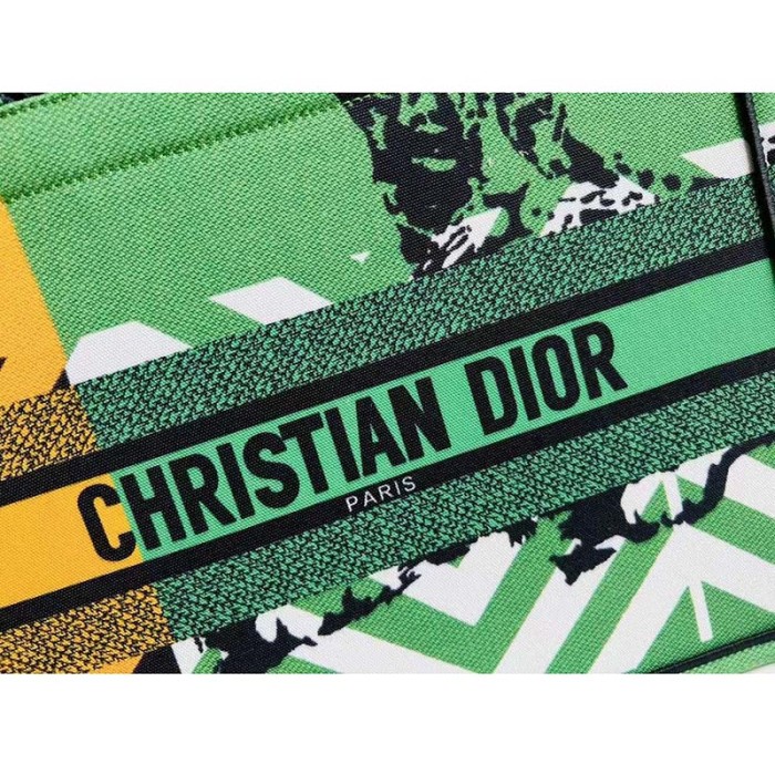 Dior Unisex CD Medium Book Tote Green Orange D-Jungle Pop Embroidery
