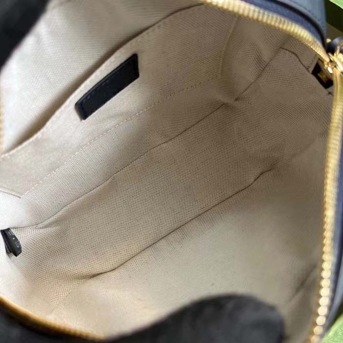 Gucci Women GG Blondie Small Shoulder Bag Blue Navy Leather Round Interlocking G