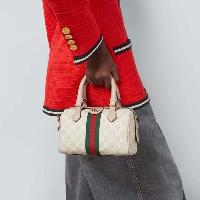 Gucci GG Unisex Ophidia GG Mini Top Handle Bag Beige White GG Supreme Canvas