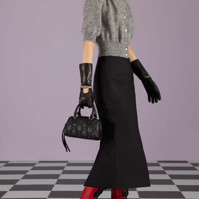 Gucci Unisex GG Matelassé Mini Bag Black GG Matelassé Nylon Leather Double G