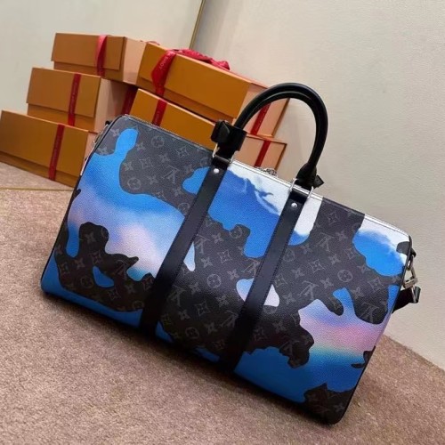 Louis Vuitton LV Unisex Keepall 55B Sunrise Monogram Eclipse Coated Canvas Cowhide Leather