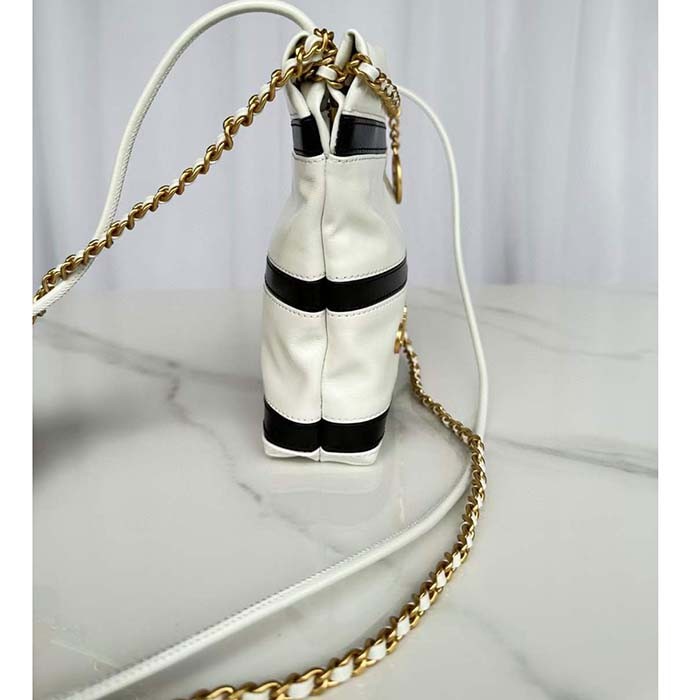 Chanel Women CC 22 Mini Handbag Shiny Calfskin White Black