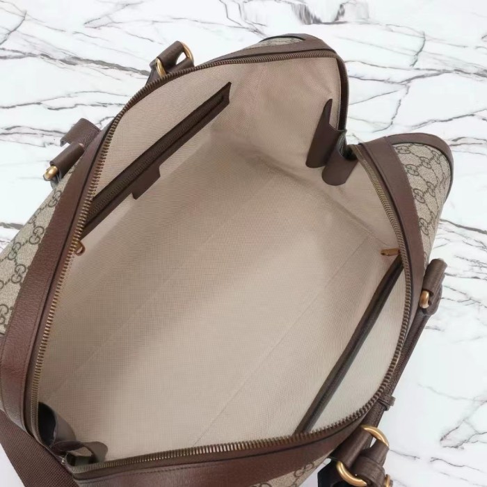 Gucci Unisex GG Savoy Small Duffle Bag Beige Ebony GG Supreme Canvas