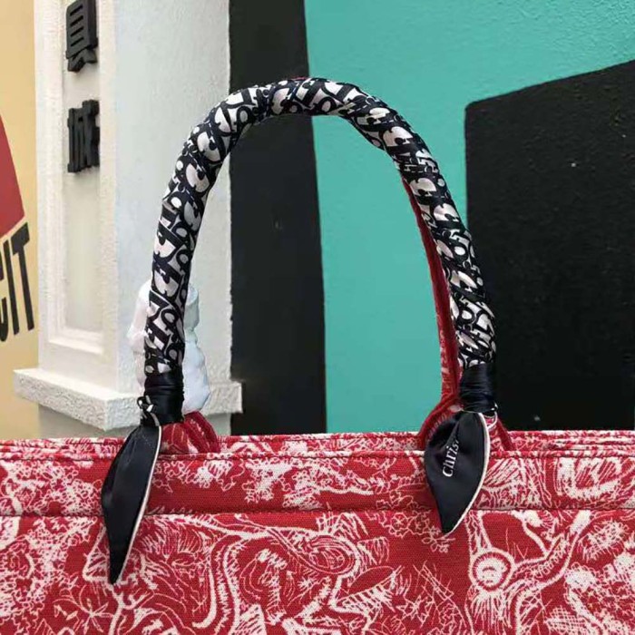 Dior Women Small Dior Book Tote Raspberry Toile de Jouy Reverse Embroidery