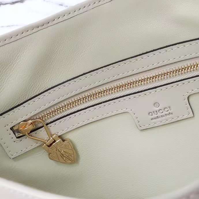 Gucci Women GG Jackie Small Shoulder Bag White Leather Hook Closure