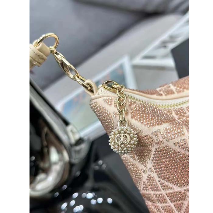 Dior Women CD Dior Dream Bag Dusty Ivory Cannage Cotton Bead Embroidery