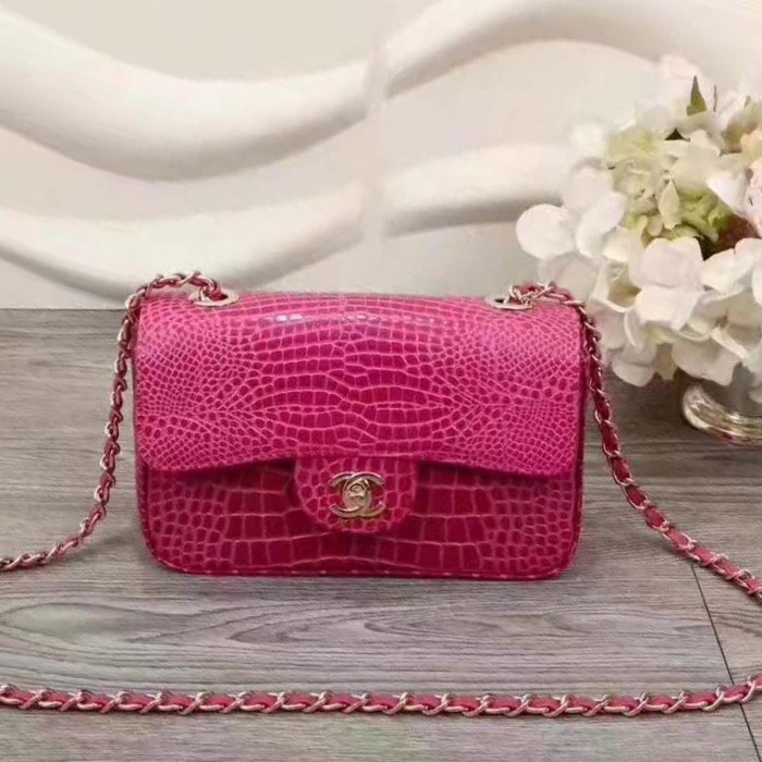 Chanel Medium Iconic Classic Single Flap Bag with Alligator Pattern