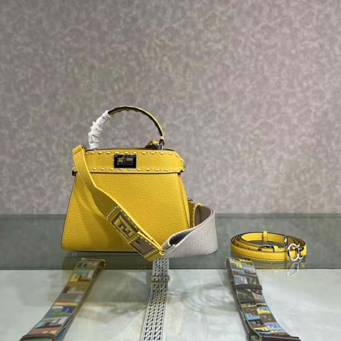 Fendi Women Peekaboo Iconic Mini Full Grain Leather Bag-Yellow