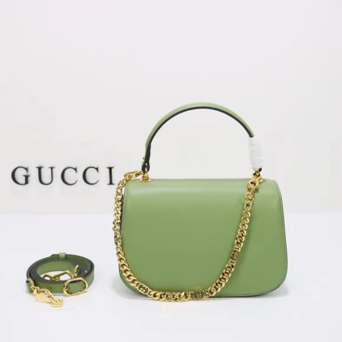 Gucci Women GG Blondie Top-Handle Bag Light Green Leather Round Interlocking G