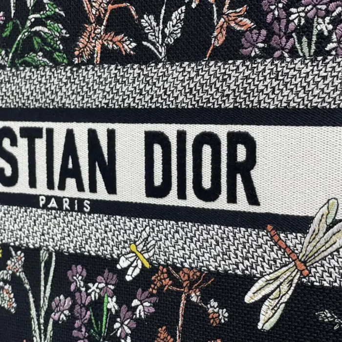 Dior Women Medium Dior Book Tote Black Embroidery with Multicolor Millefiori Unicorn Motif