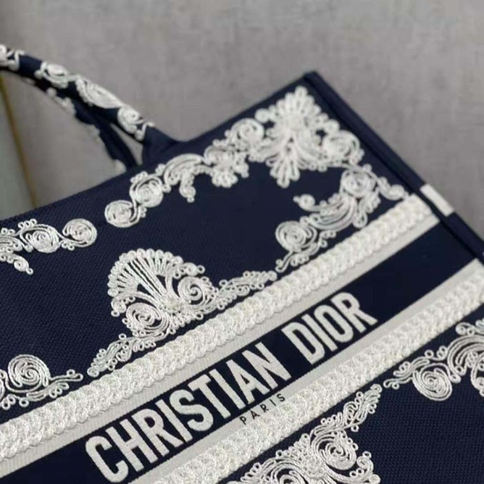 Dior Women Large Dior Book Tote Blue and White Cornely-Effect Embroidery