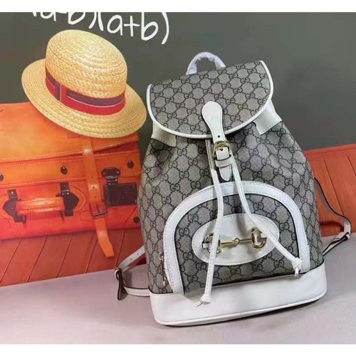 Gucci GG Unisex Gucci 1955 Horsebit Backpack White/Ebony Supreme Canvas