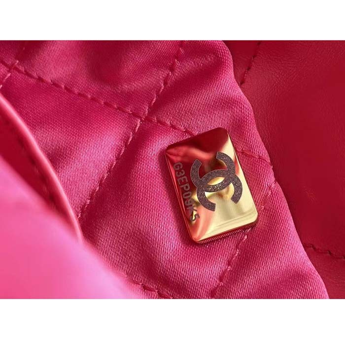 Chanel Women CC 22 Mini Handbag Shiny Calfskin Gold-Tone Metal Coral