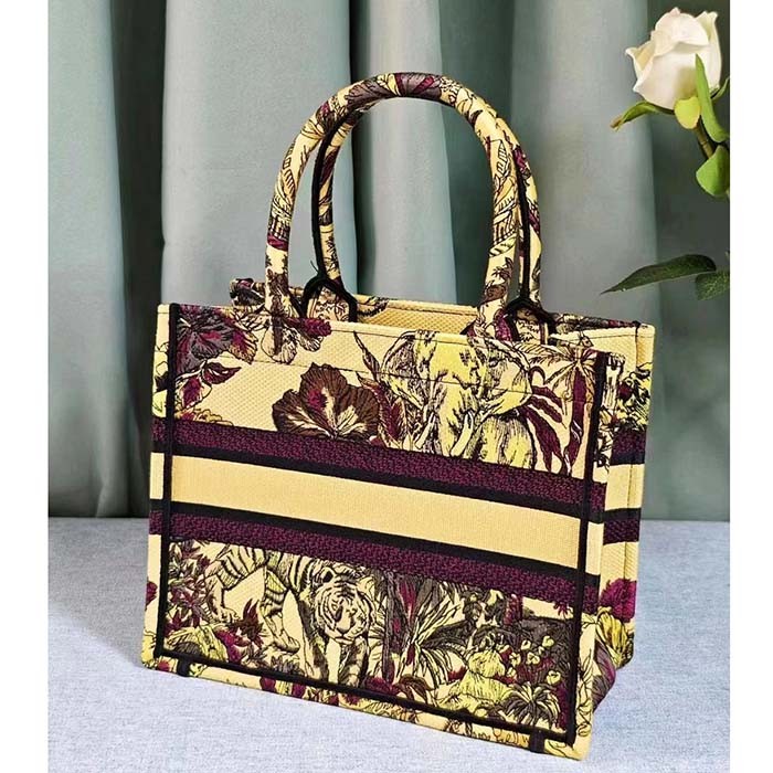 Dior Unisex CD Medium Book Tote Yellow Multicolor Toile De Jouy Voyage Embroidery