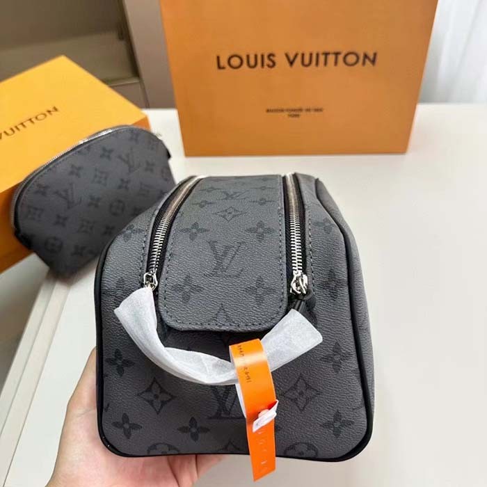 Louis Vuitton LV Unisex Dopp Kit Toilet Pouch Monogram Eclipse Coated Canvas