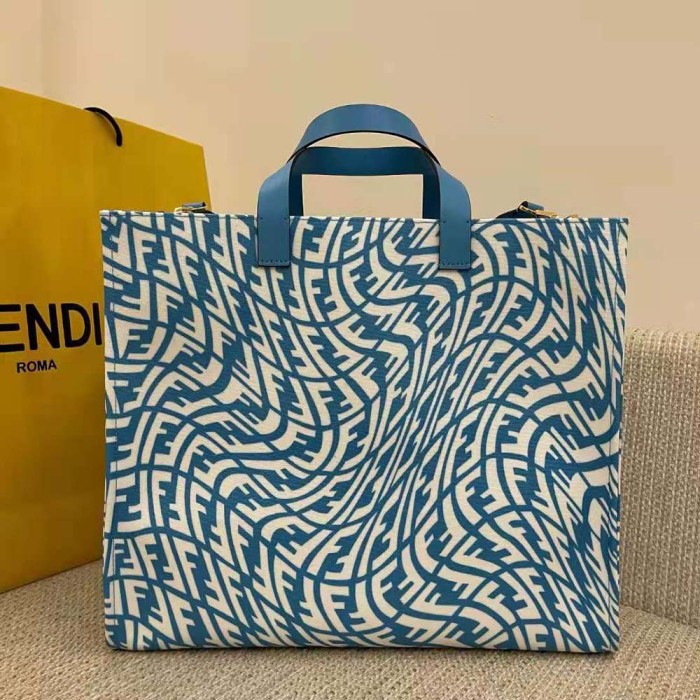 Fendi Unisex Shopper Blue Glazed Canvas Bag