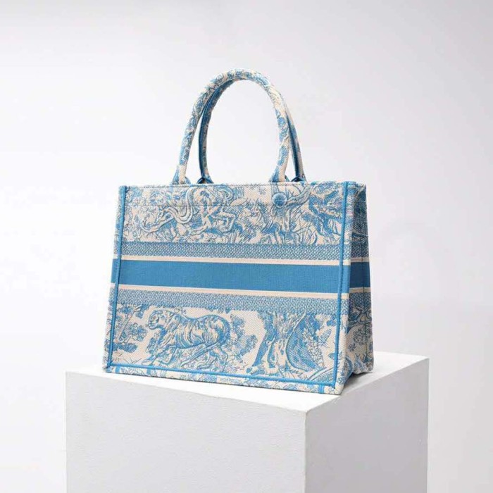 Dior Women Small Dior Book Tote Cornflower Blue Toile De Jouy Embroidery