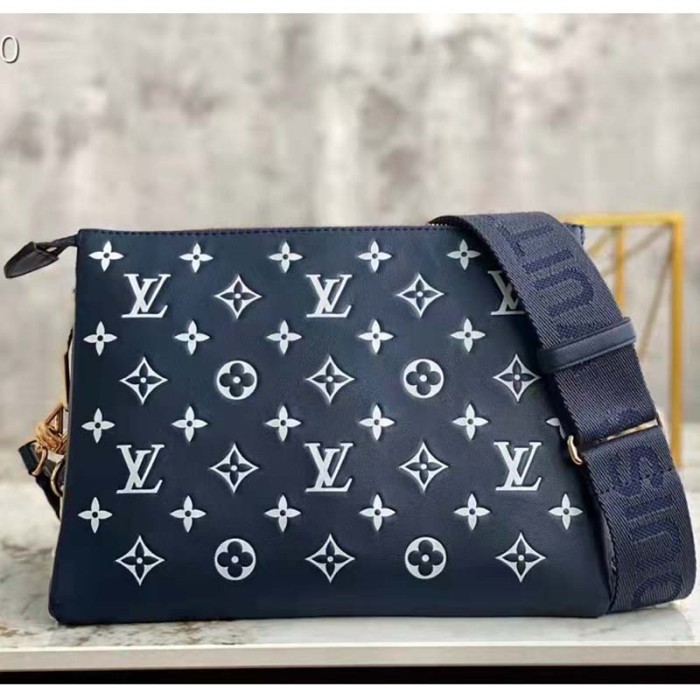 Louis Vuitton LV Unisex Coussin PM Handbag Navy Blue Denim-Printed Lambskin