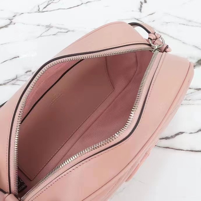 Gucci Women GG Marmont Small Shoulder Bag Light Pink Matelassé Chevron Leather Double G