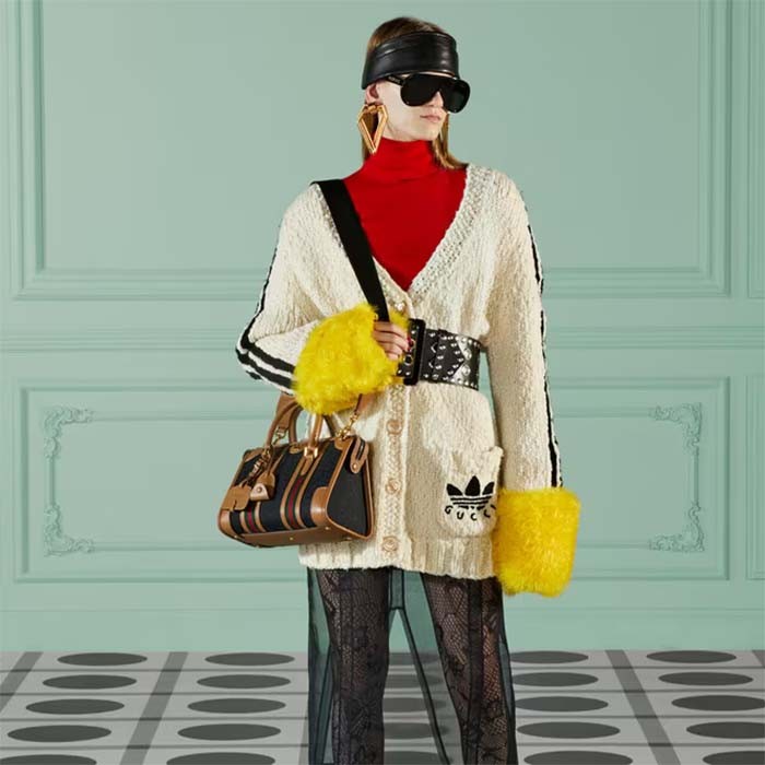 Gucci Unsiex GG Bauletto Small Top Handle Bag Black Original GG Canvas