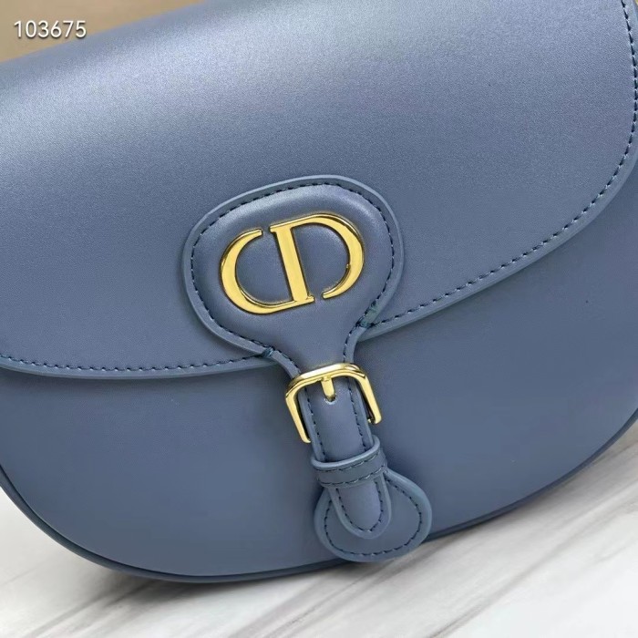 Dior Women Medium Dior Bobby Bag Denim Blue Box Calfskin Flap Closure