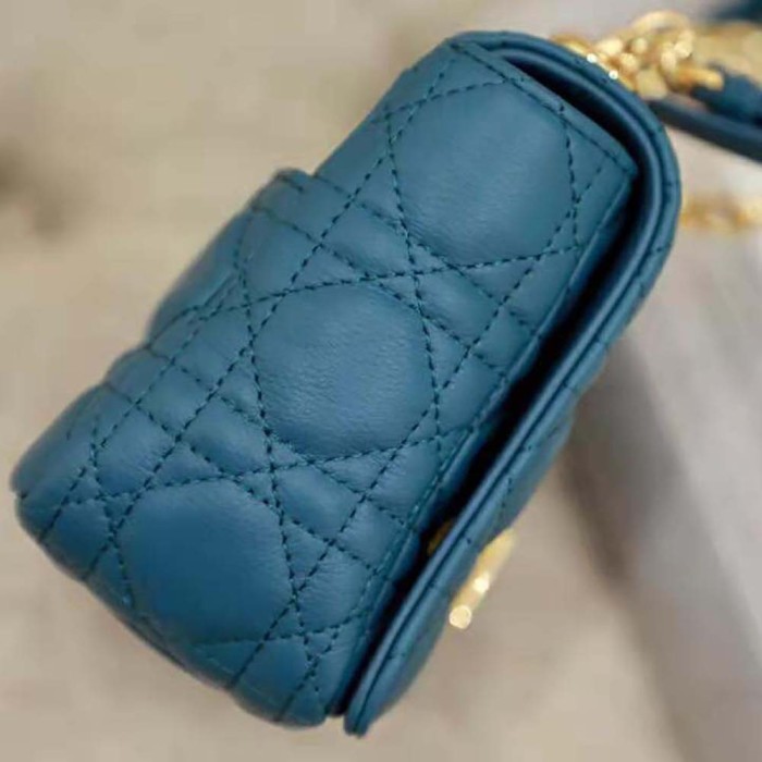 Dior Women Small Dior Caro Bag Supple Cannage Calfskin-Blue