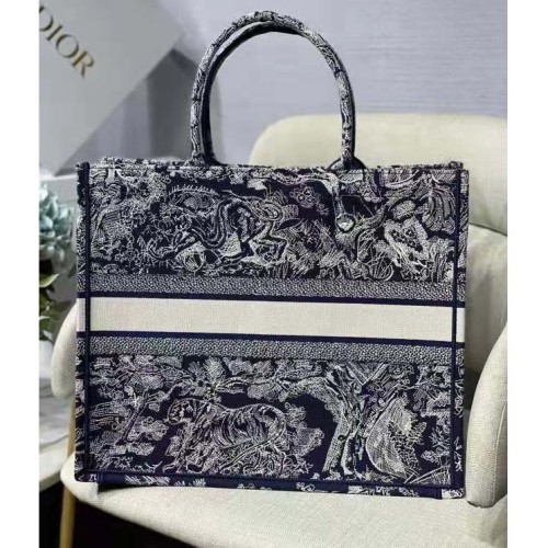 Dior Unisex Large Book Tote Blue Toile De Jouy Reverse Embroidery
