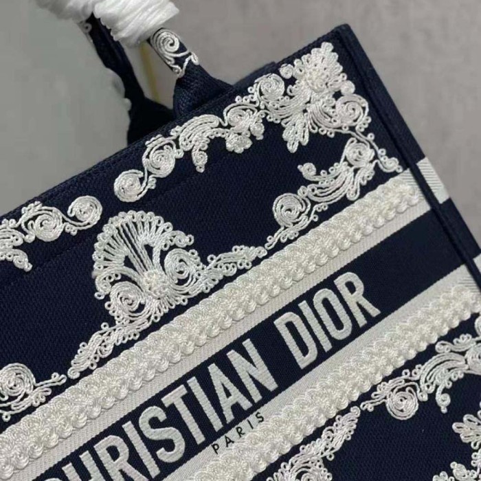 Dior Women Medium Dior Book Tote Blue Cornely-Effect Embroidered Calfskin
