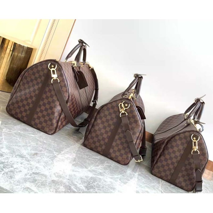 Louis Vuitton LV Unisex Keepall Bandoulière 55 Brown Coated Canvas Cowhide Leather
