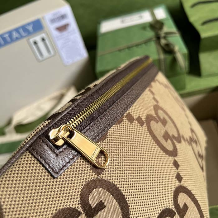 Gucci Unisex GG Jumbo GG Belt Bag Camel Ebony Canvas Zip Closure