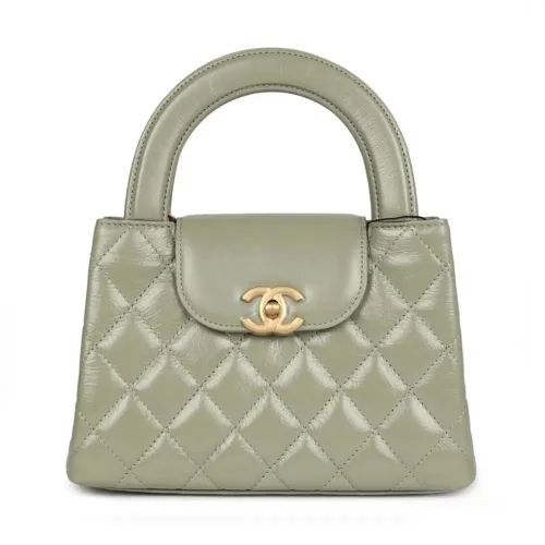 Chanel Women CC Mini Kelly Shopping Bag Shiny Aged Calfskin-Olive