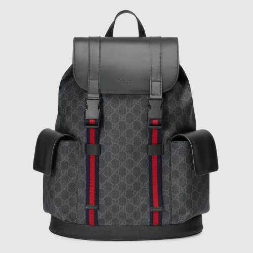 Gucci GG Unisex GG Black Backpack in Black/Grey Soft GG Supreme Canvas