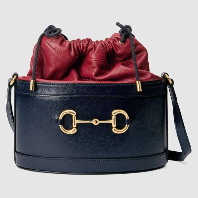 Gucci GG Women Gucci 1955 Horsebit Bucket Bag in Textured Leather Bottom