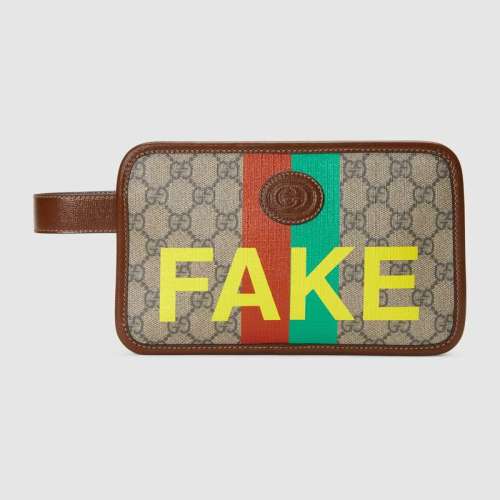 Gucci Unisex 'Fake/Not' Print Cosmetic Case GG Supreme Canvas