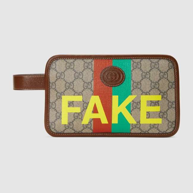 Gucci Unisex 'Fake/Not' Print Cosmetic Case GG Supreme Canvas