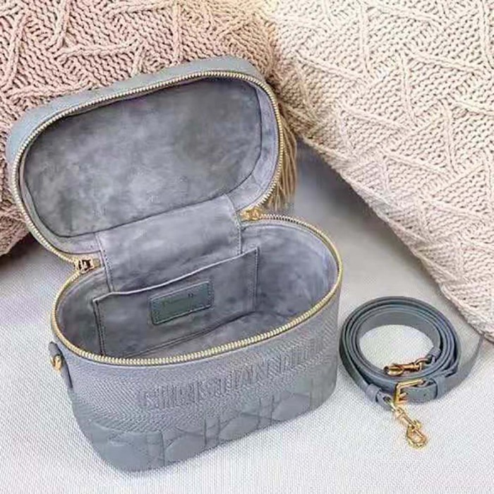Dior Women Small Diortravel Vanity Case Cannage Lambskin-Silver