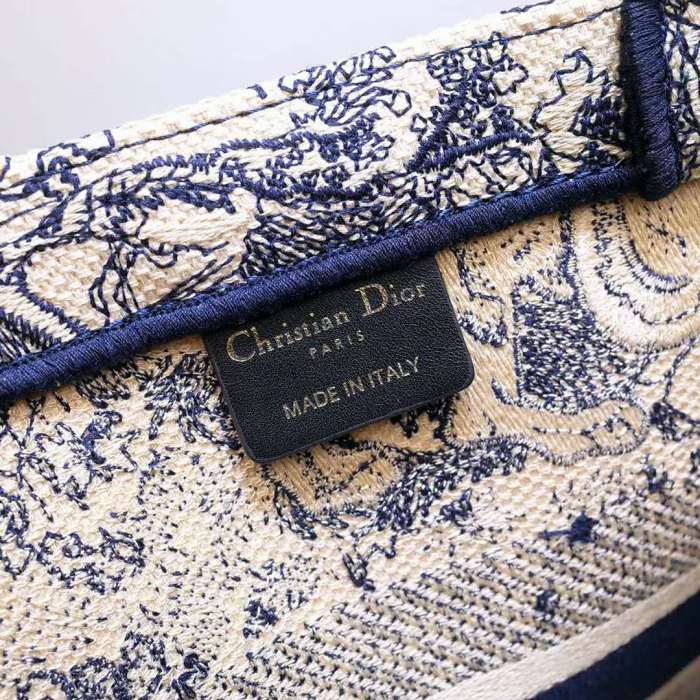 Dior Unisex Small Dior Book Tote Blue Toile De Jouy Embroidery