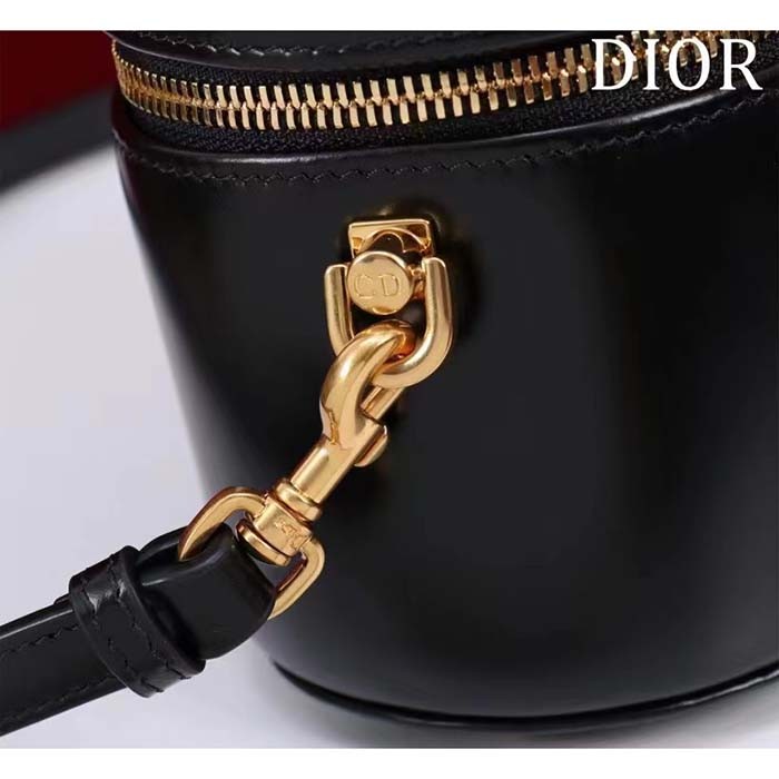 Dior Women Small CD Signature Vanity Case Black Calfskin Embossed Leather Handle