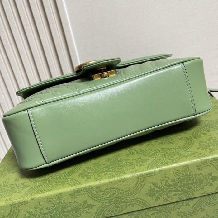 Gucci Women GG Marmont Small Shoulder Bag Sage Green Matelassé Chevron Heart